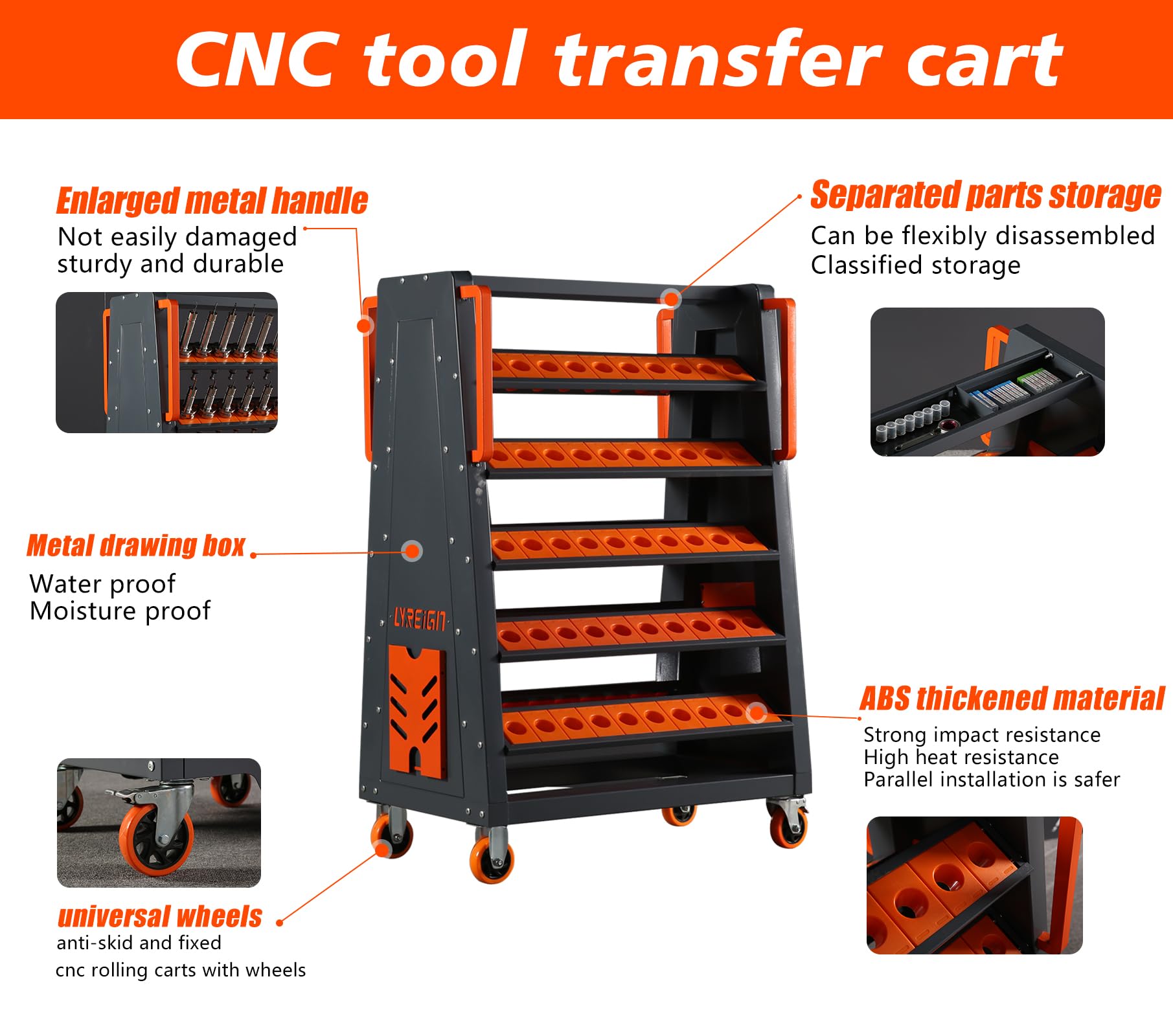 CAT40 CNC Tool Cart - 100 Capacity, 5-Tier Rolling Tool Storage with Wheels, 40 Taper Tool Holder Organizer for CNC Machines | Perfect for Workshop, Factory & Garage Organization