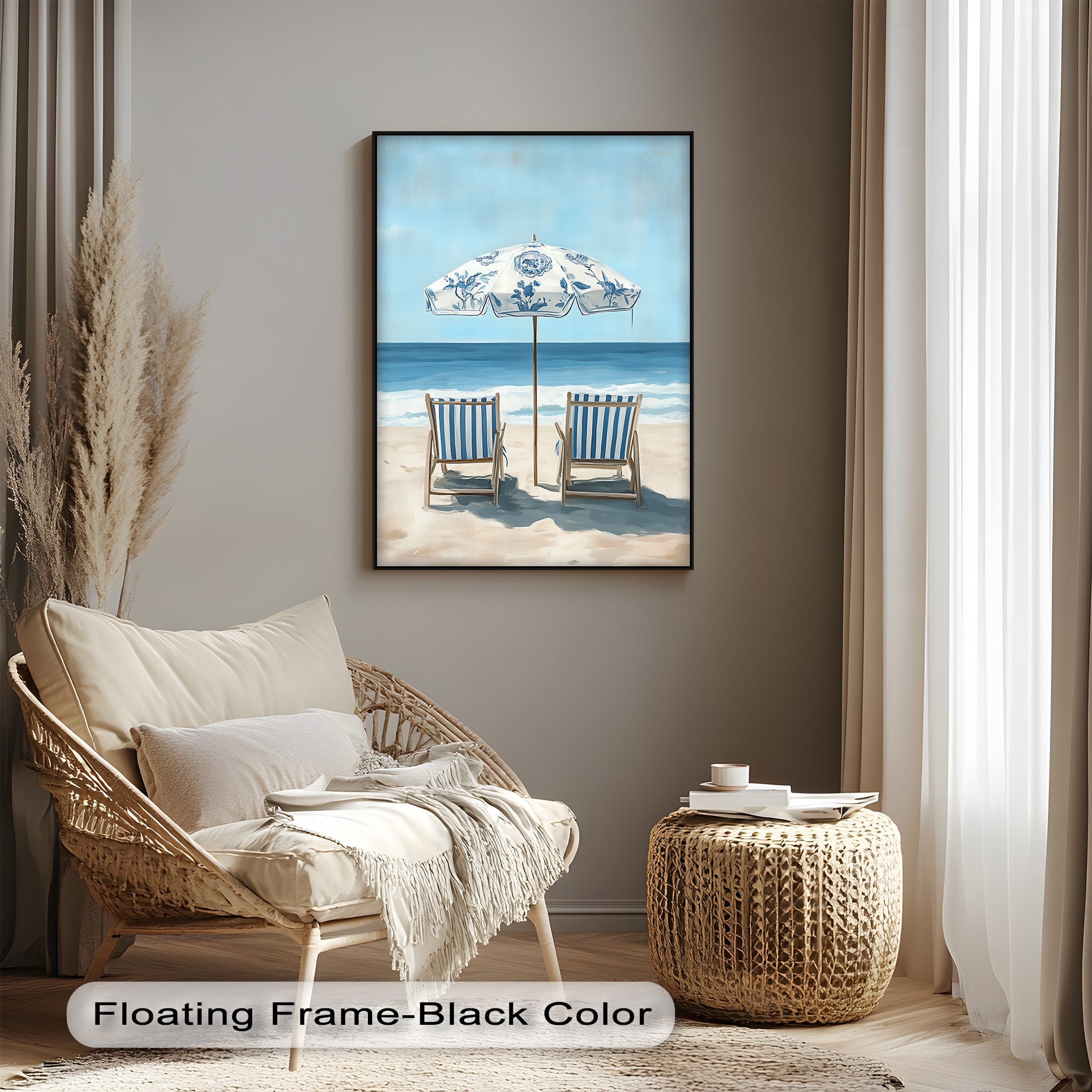 Blue Striped Beach Chairs Canvas Wall Art - Coastal Decor for Living Room, Bedroom & Office - Perfect Beachfront Home Decor & Gift Idea