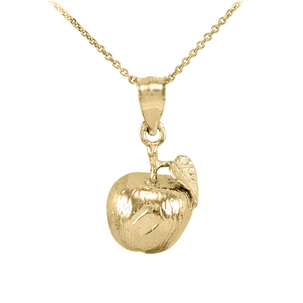 10k Yellow Gold Apple Charm Pendant Necklace - High Polish Leaf & Fruit Design - Perfect for Gifts, Birthdays & Everyday Elegance