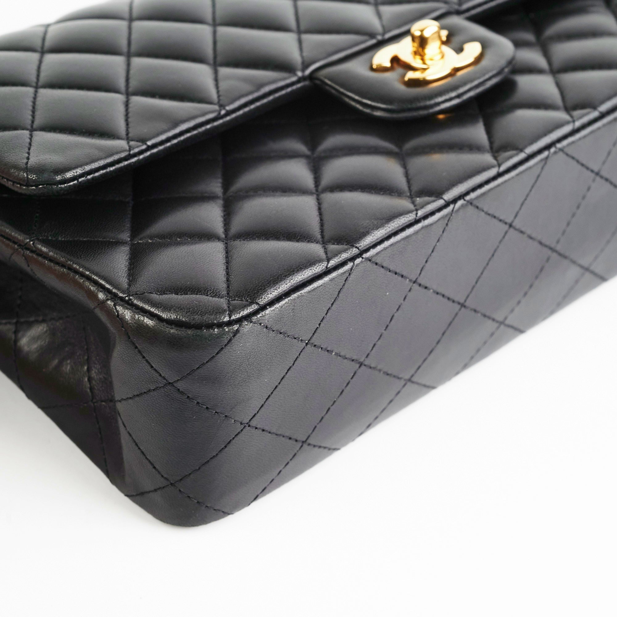 Chanel Medium/Large Classic Double Flap Lambskin Black Handbag - Luxury Designer Shoulder Bag for Women | Perfect for Work, Evening Events & Special Occasions