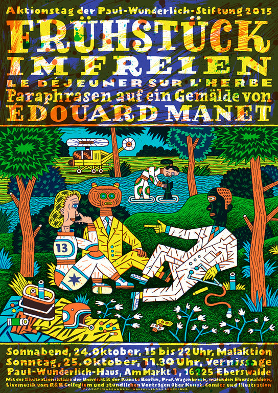 2014 German Exhibition Poster - Frühstück im Freien: Le Dejeuner sur l'Herbe - Vintage Art Print for Home Decor & Office Wall Art - Perfect for Living Rooms, Bedrooms & Art Galleries