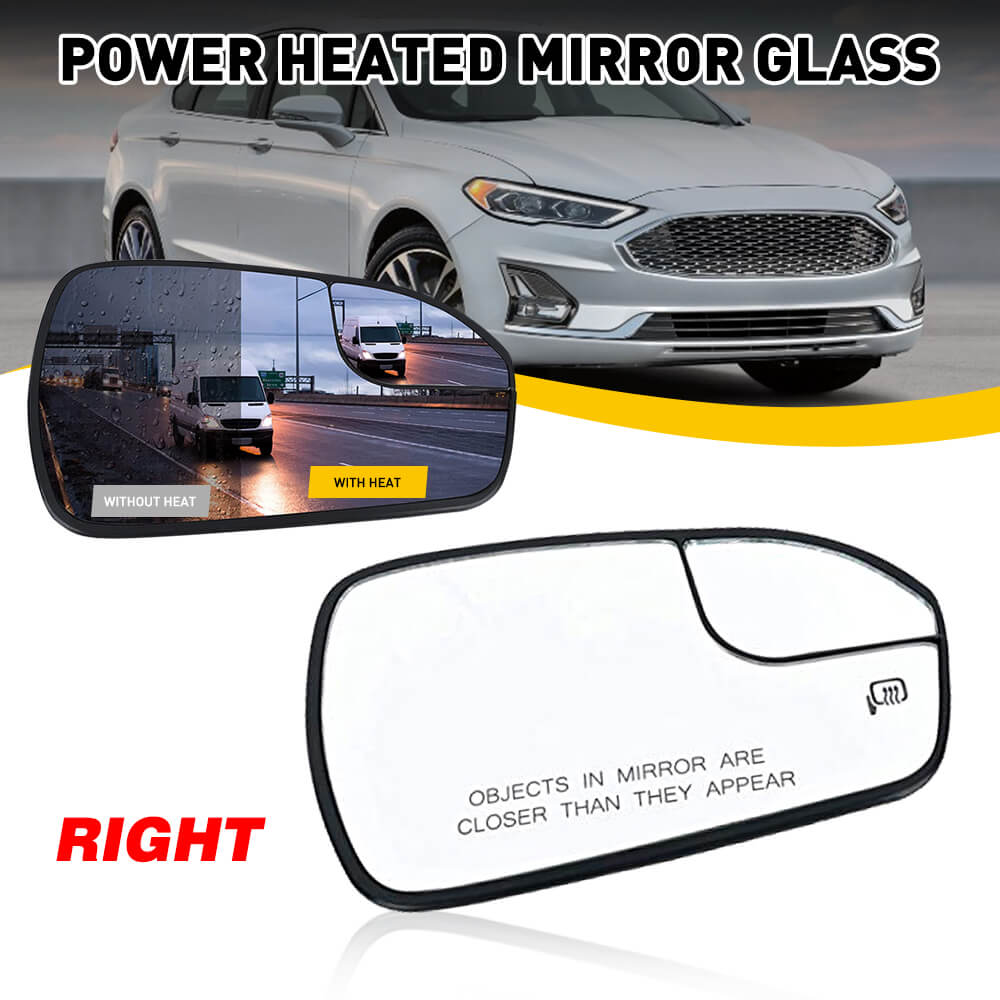Heated Side Mirror Glass for 2013-2020 Ford Fusion - Driver & Passenger Side - Defrosting Car Power Mirrors for Winter Driving Safety