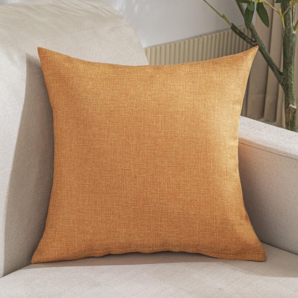 22x22 Inch Orange Linen Decorative Throw Pillow Covers for Couch, Sofa & Living Room - Soft Square Cushion Covers for Home Decor, Comfort & Style