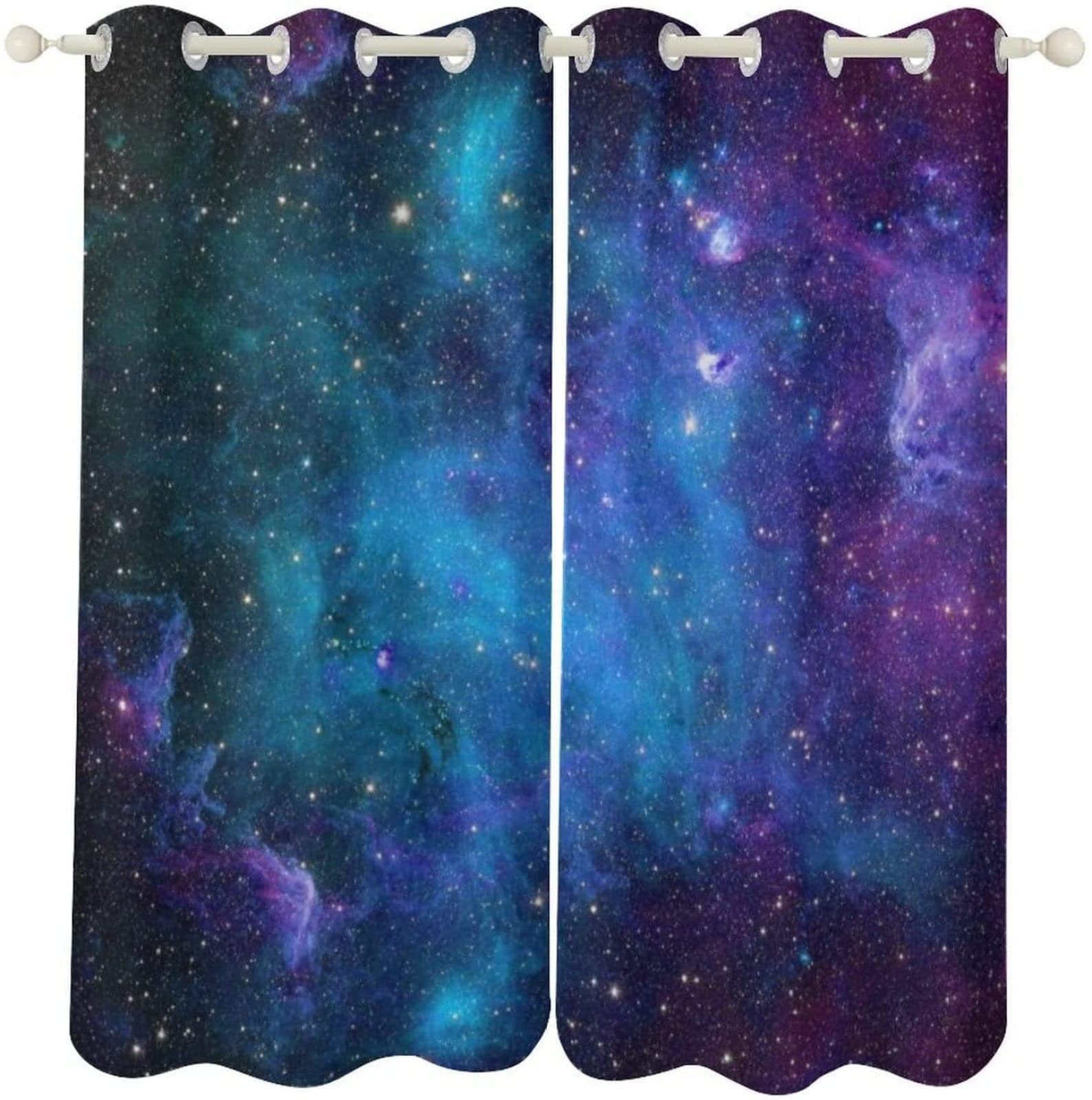 Galaxy Universe Blackout Curtains - 3D Starry Sky Printed Thermal Insulated Grommet Drapes (84