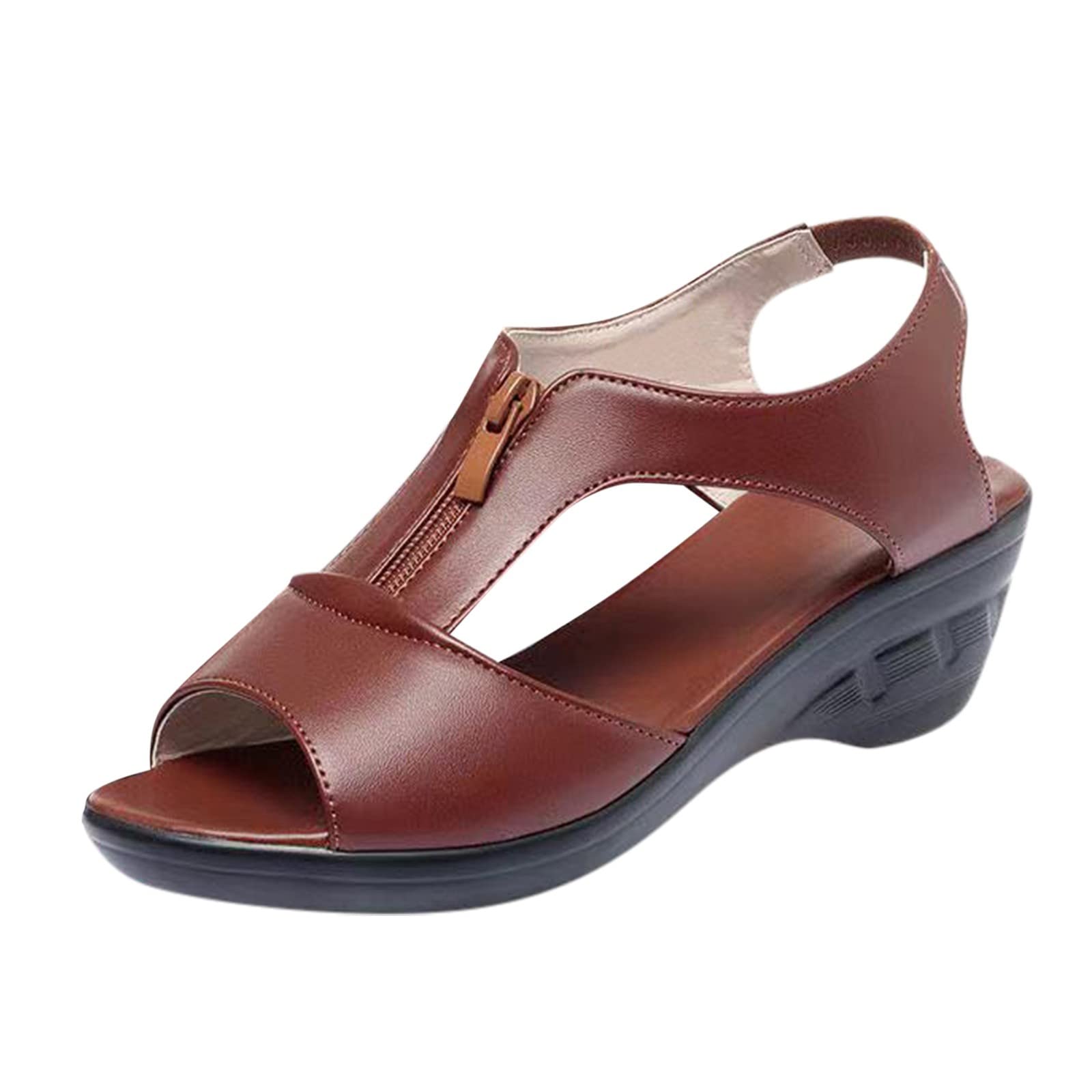 Elegant Women's Dress Sandals - Breathable Casual Evening Shoes for Outdoor & Leisure | Fashion Thick-Soled Ladies Sandals - Perfect for Weddings, Parties & Summer Outings (Brown, Size 8)