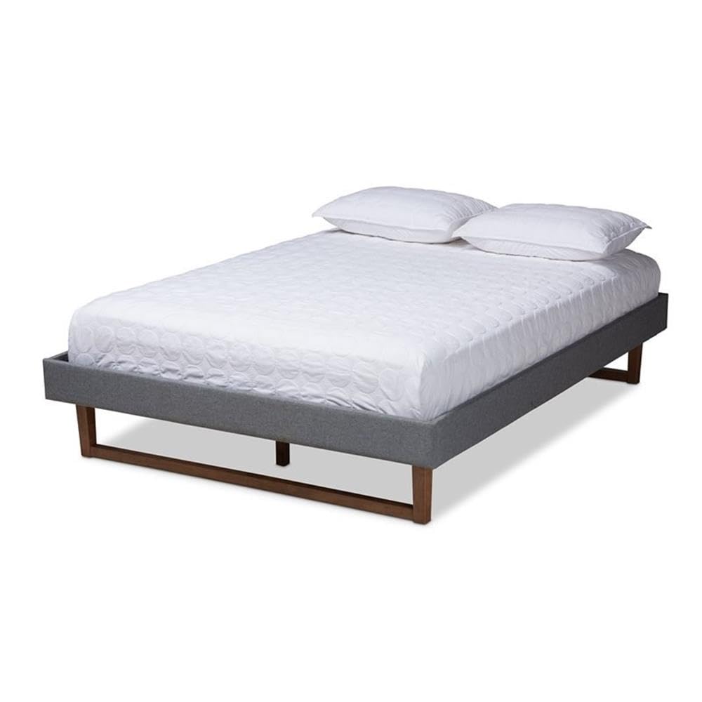 Baxton Studio Liliya Mid-Century Modern Queen Platform Bed - Dark Gray Wood & Fabric Upholstered Frame - Perfect for Contemporary Bedrooms & Guest Rooms