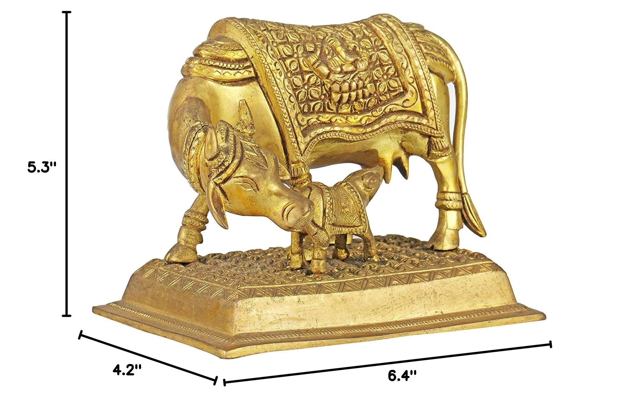 Pink Lotus Mother Cow with Calf Brass Statue - Hindu & Buddhist Home Decor, Yoga Meditation Altar Piece, Spiritual Gift for Housewarming