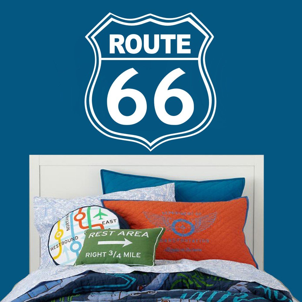 Route 66 Vinyl Wall Decal - Highway Road Sign Sticker for Home & Office Decor - Perfect for Bedroom, Living Room, Man Cave or Garage Wall Art