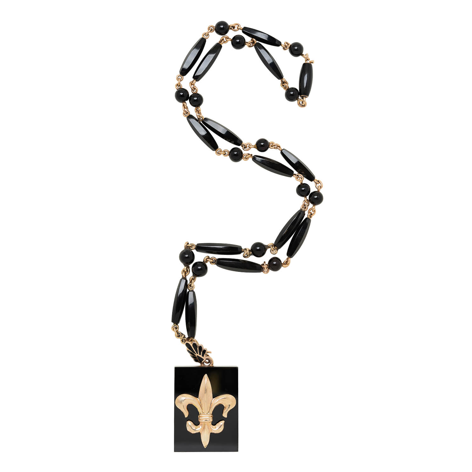 Victorian Style 10k Gold Onyx Fleur De Lis Locket Necklace for Women - Elegant Antique Jewelry Gift for Anniversary, Valentine's Day & Special Occasions