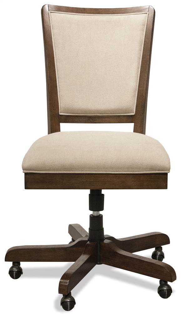 Riverside Furniture Vogue Upholstered Wood Desk Chair in Plymouth Brown Oak - Ergonomic Office Chair for Home & Workspace