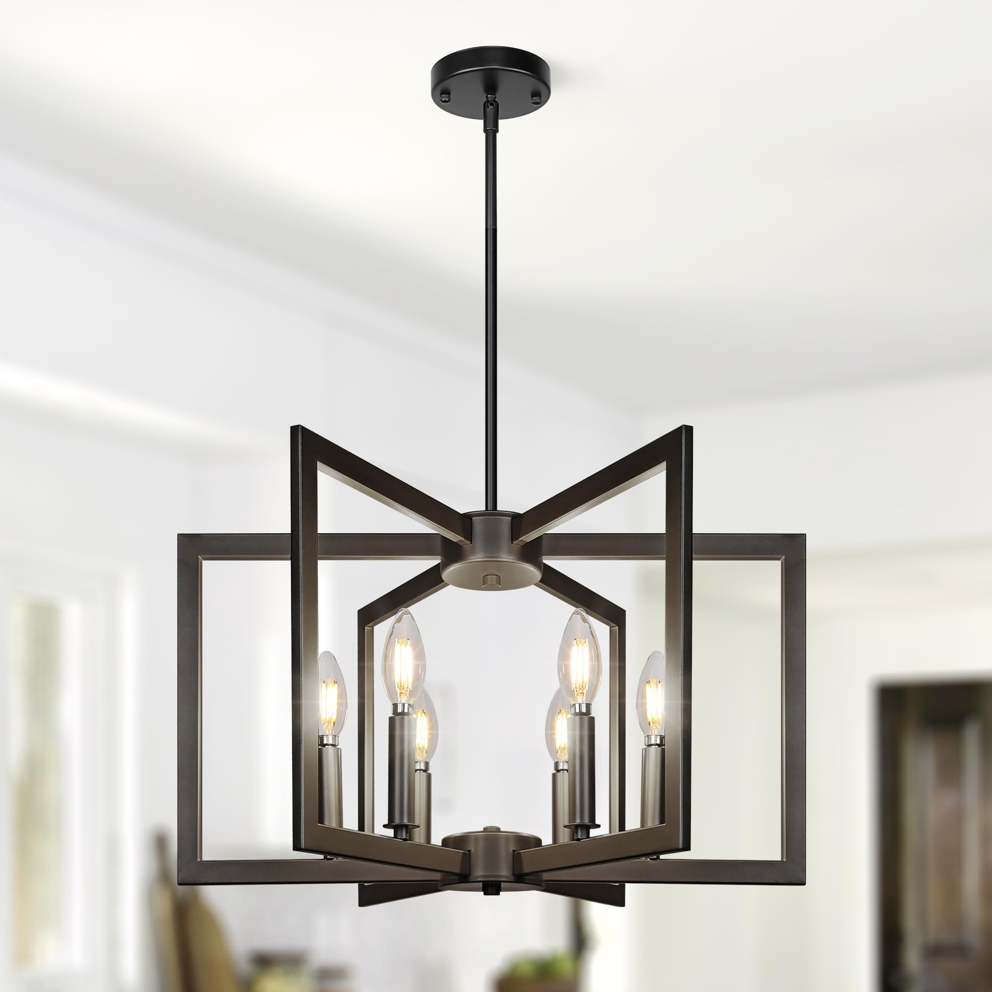 6-Light Black Modern Geometric Metal Chandelier - Industrial Hanging Light Fixture for Dining Room, Kitchen Island, Entryway, Stairway, Foyer & Hallway | Perfect for Farmhouse, Loft & Contemporary Home Decor