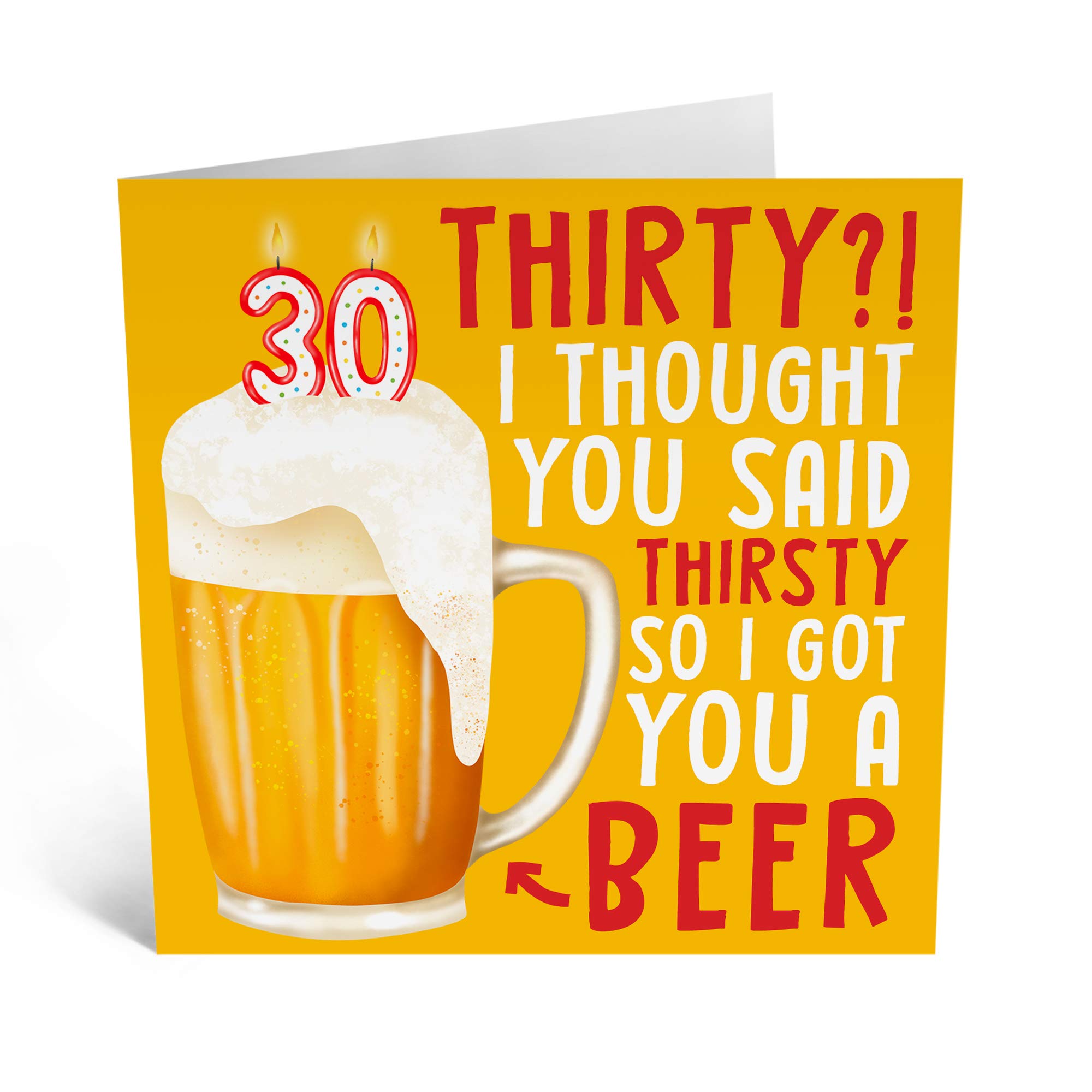 Funny 30th Birthday Card for Dad, Boyfriend & Husband - 'Thirty Thirsty Beer' Humorous Card with Bonus Stickers - Perfect for Beer Lovers & Birthday Gifts - Great for Parties, Gag Gifts & Special Occasions
