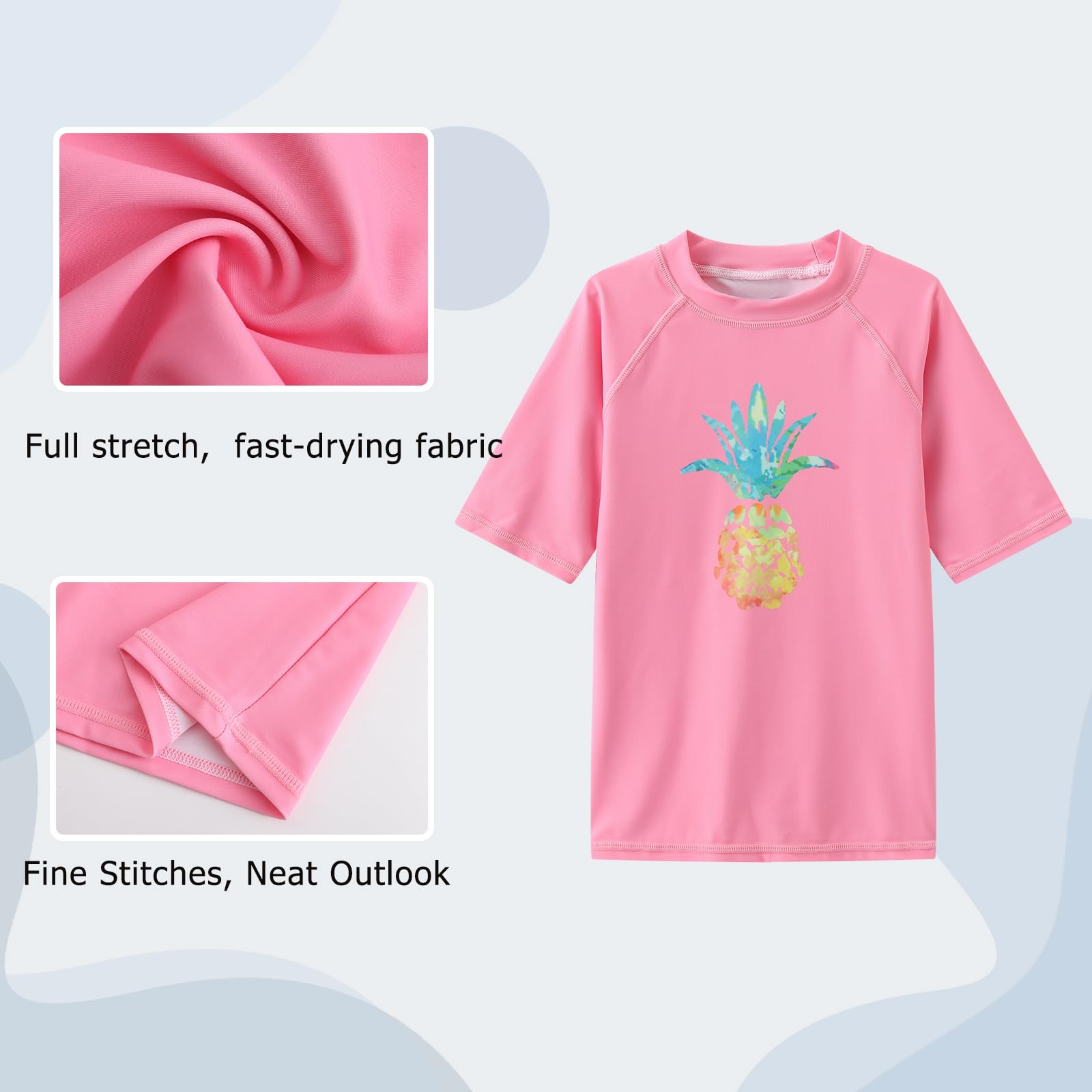 Girls Short Sleeve Rash Guard Swim Shirt - UPF 50+ Sun Protection, Quick Dry Surf Top for Swimming, Beach & Water Sports | Cute Bathing Suits for Toddler & Kids Girls