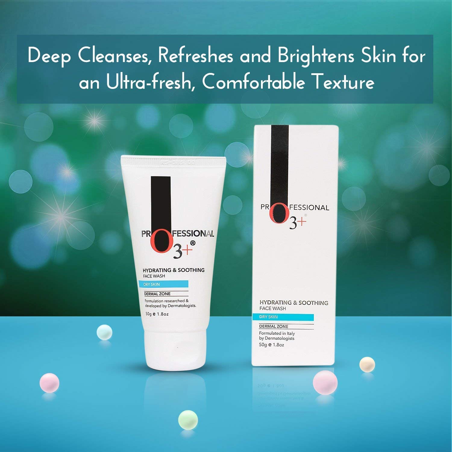 O3+ Hydrating & Soothing Face Wash with Aloe Vera and Cucumber Extracts - 50g Gentle Cleanser for Dry & Sensitive Skin - Perfect for Daily Skincare Routine & Post-Workout Refresh