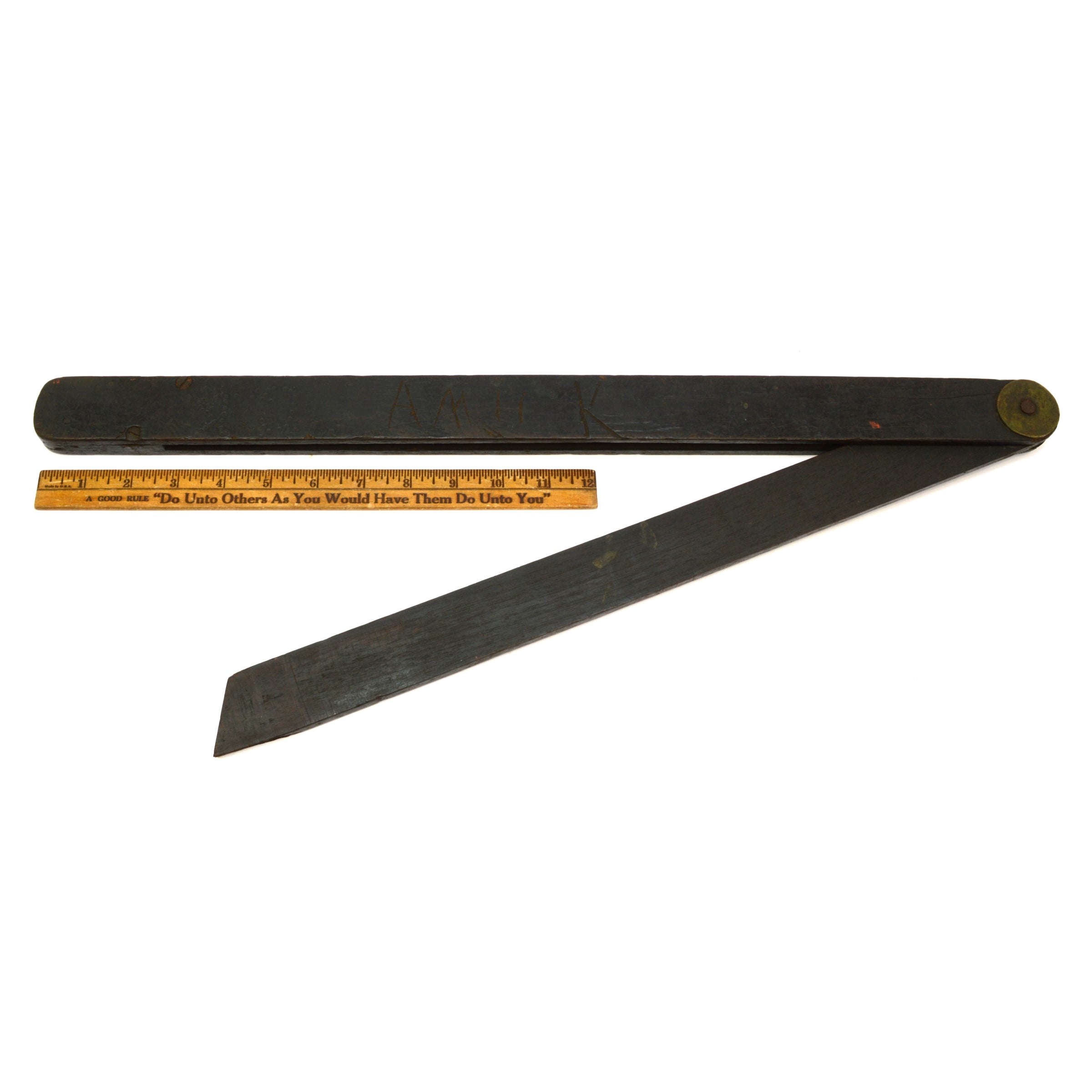 Antique 18th/19th Century Ebony & Brass Shipwright's Bevel - Primitive Shipbuilding Tool for Woodworking, Nautical Decor & Maritime History Enthusiasts