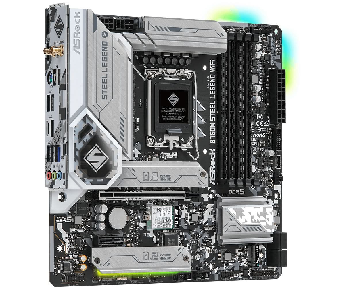 ASRock B760M Steel Legend WiFi DDR5 Micro ATX Motherboard - Intel LGA 1700 Socket, PCIe 4.0, Dual M.2, 2.5Gb LAN - Perfect for Gaming PC Builds & Content Creation Workstations