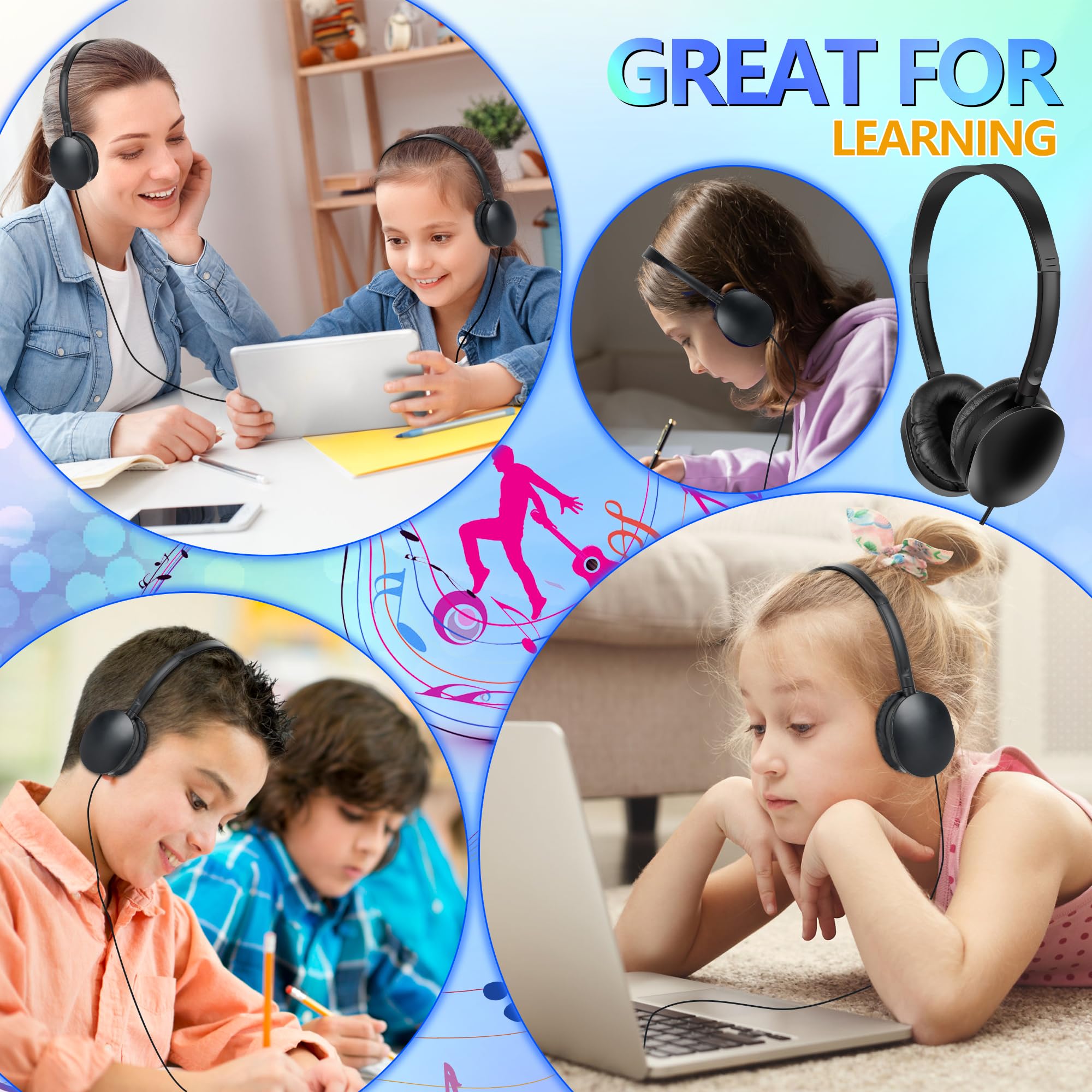 ZNXZXP Bulk 100 Pack Kids Headphones for School Classroom - Wired On-Ear Headphones for Students, Children, Teens & Adults - Durable Computer Earphones for Online Learning & Music (Black) - Perfect for Classroom Use, Distance Learning & Home Study