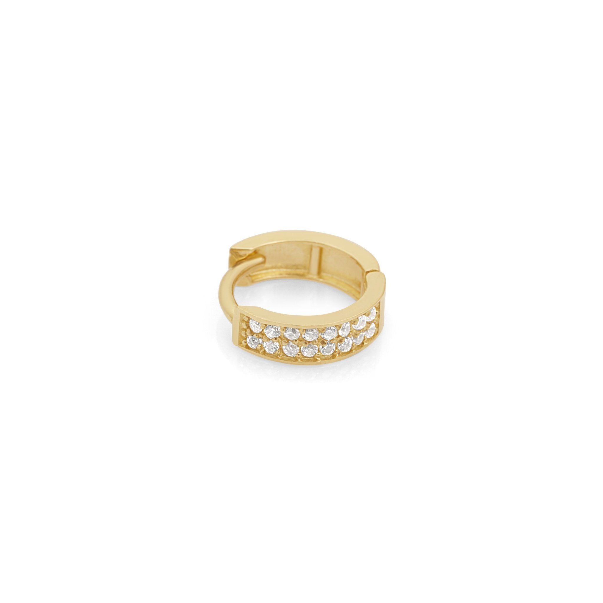 14k Yellow Gold Double Row Pavé Huggie Earrings – Elegant & Dainty Hoop Earrings for Women, Perfect for Everyday Wear, Date Night & Special Occasions