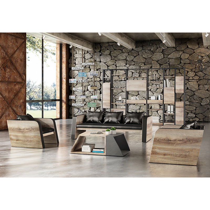 BARON Display Unit 230cm Warm Oak & Black - Modern Bookshelf & Storage Cabinet for Living Room, Bedroom, Office - Free Standing Shelf Organizer