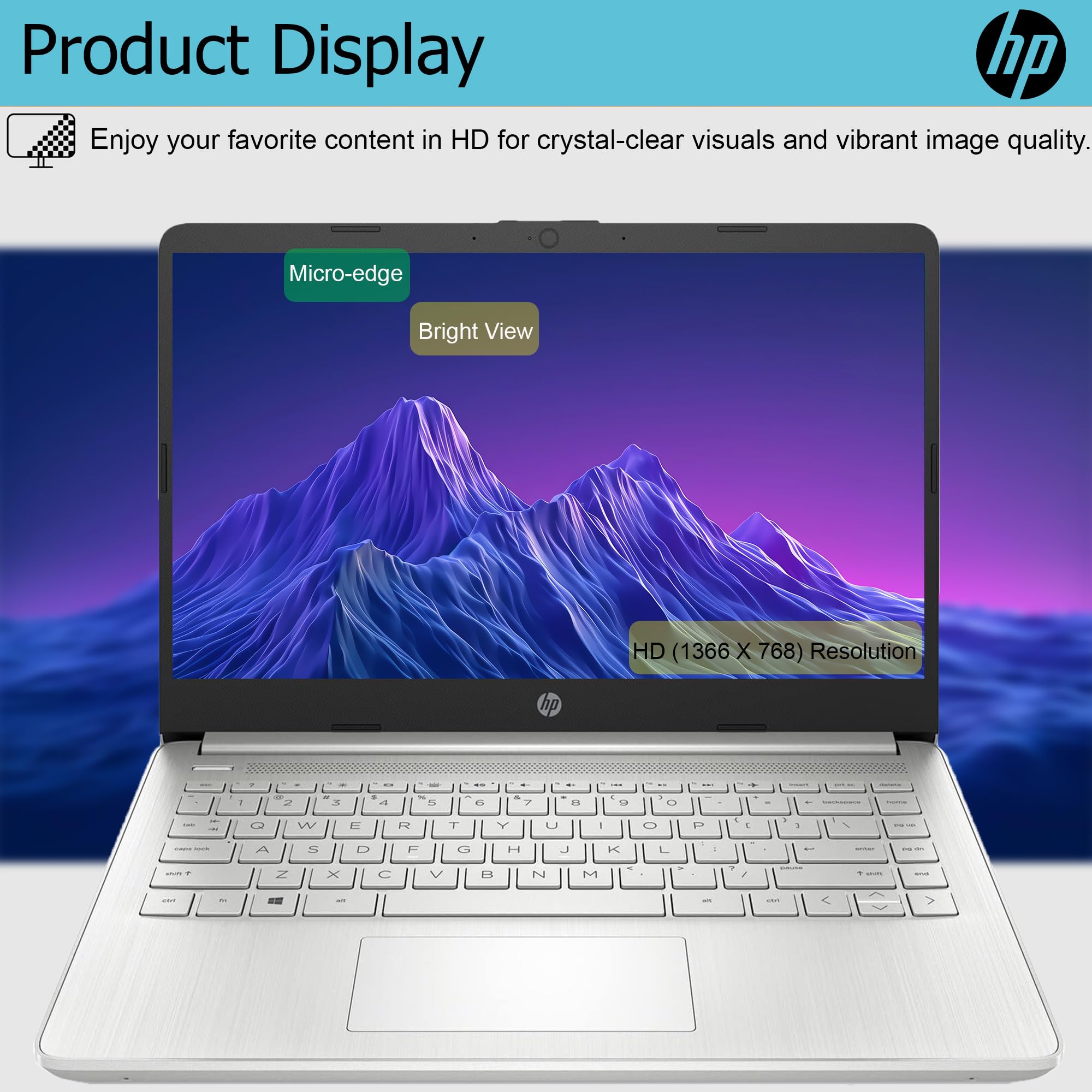 HP Ultralight 14-inch Laptop - Intel 4-Core Processor, 16GB RAM, 128GB SSD + 1TB Cloud Storage, HD Display, Windows 11 (Silver) - Includes Microsoft 365 & Wireless Earbuds - Perfect for Remote Work, Online Classes & Business Travel