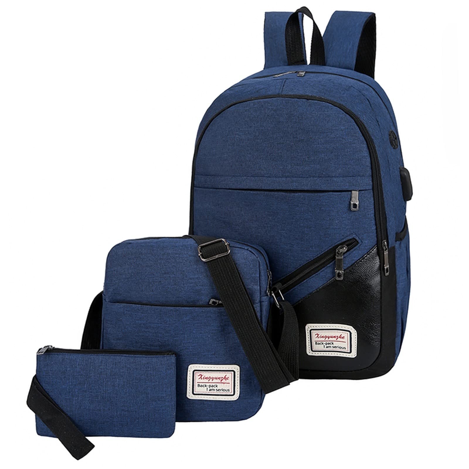 Durable High School Backpack for Boys & Girls - 3-Piece Laptop Business Bag Set with Ergonomic Design (Blue, One Size) - Perfect for School, Travel & Work