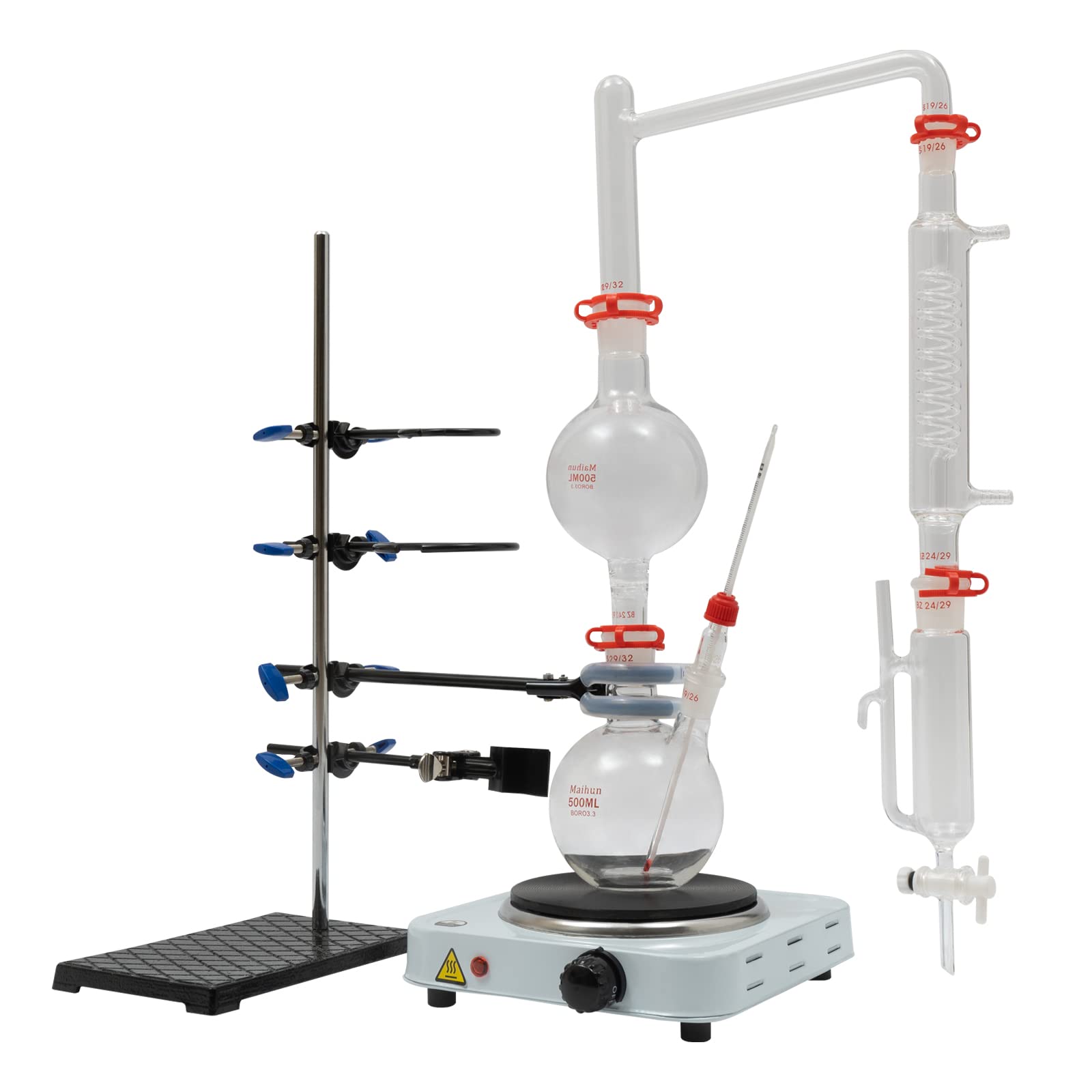 500ml Essential Oil Distillation Kit - Home Lab Glassware Set with Hot Plate & Graham Condenser for DIY Aromatherapy, Herbal Extracts & Essential Oil Making | Perfect for Home Laboratories, Science Experiments & Natural Remedies