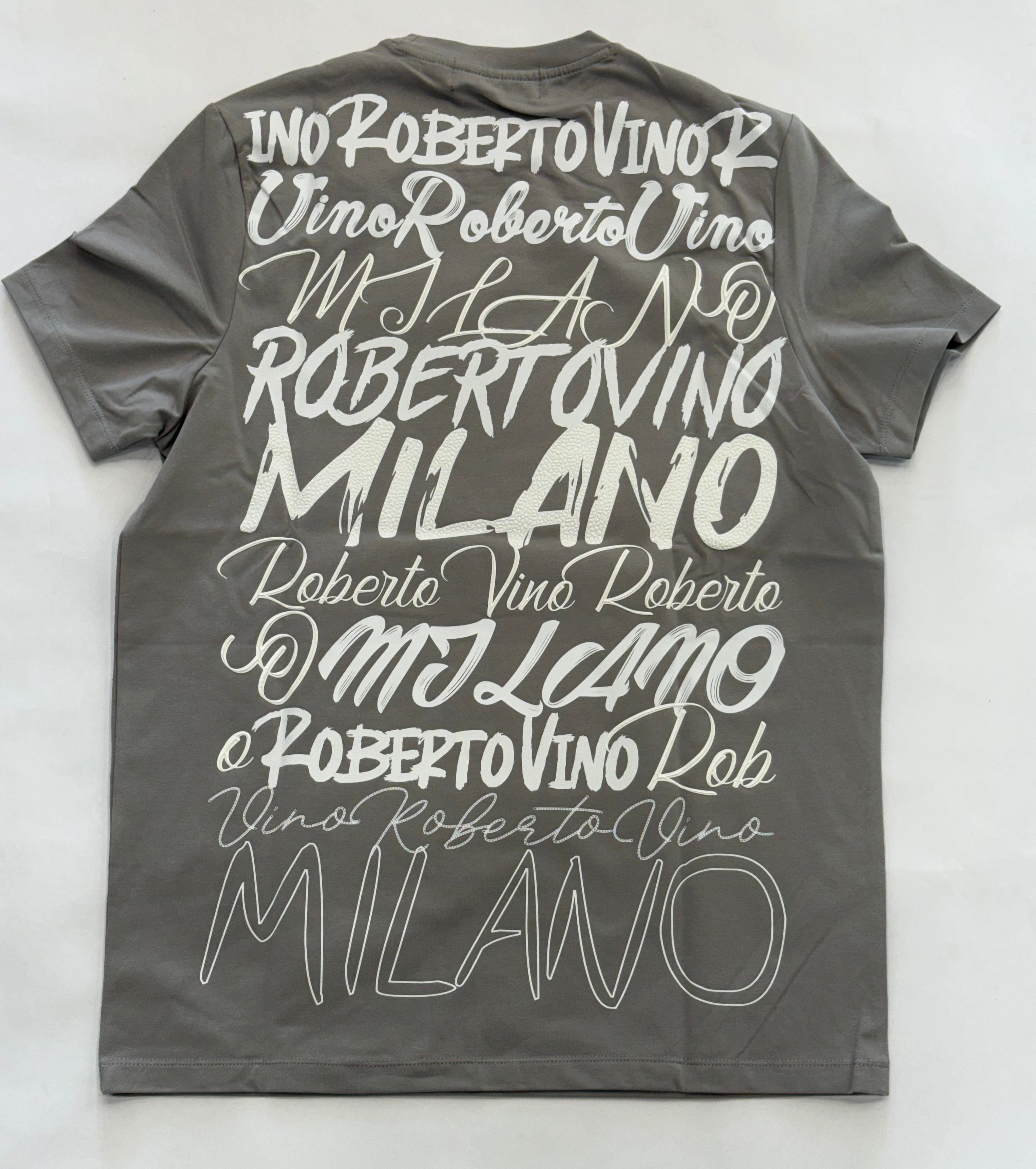 ROBERTO VINO Big Writing Tee Grey - Oversized Graphic T-Shirt for Men | Soft Cotton Casual Shirt | Perfect for Streetwear, Lounge & Everyday Wear
