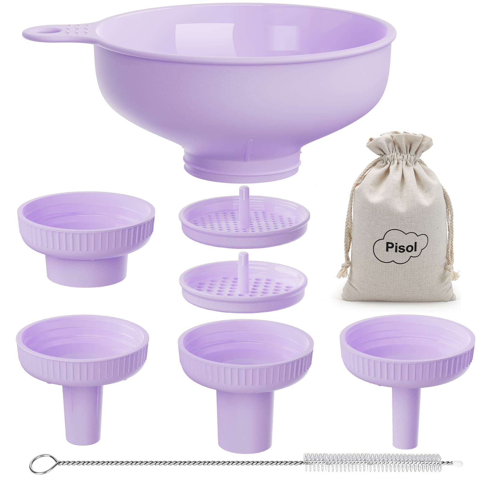 Wide Mouth Multi-Purpose Kitchen Funnel Set - 4 Size Food Grade Plastic Canning Funnels with 2 Strainers for Bottles, Jars & Bags (Purple) - Perfect for Home Canning, Cooking Oil Transfer & DIY Projects