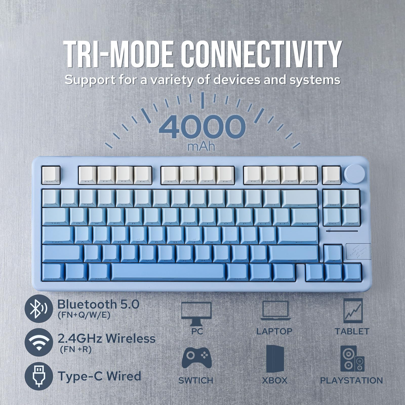 EPOMAKER Galaxy70 Wireless Gaming Keyboard - 75% Aluminum Mechanical Keyboard with Bluetooth 5.0/2.4GHz/USB-C Connectivity | Hot-Swappable Zebra Switch (Blue) | Perfect for PC Gaming, Office Work & Typing Enthusiasts