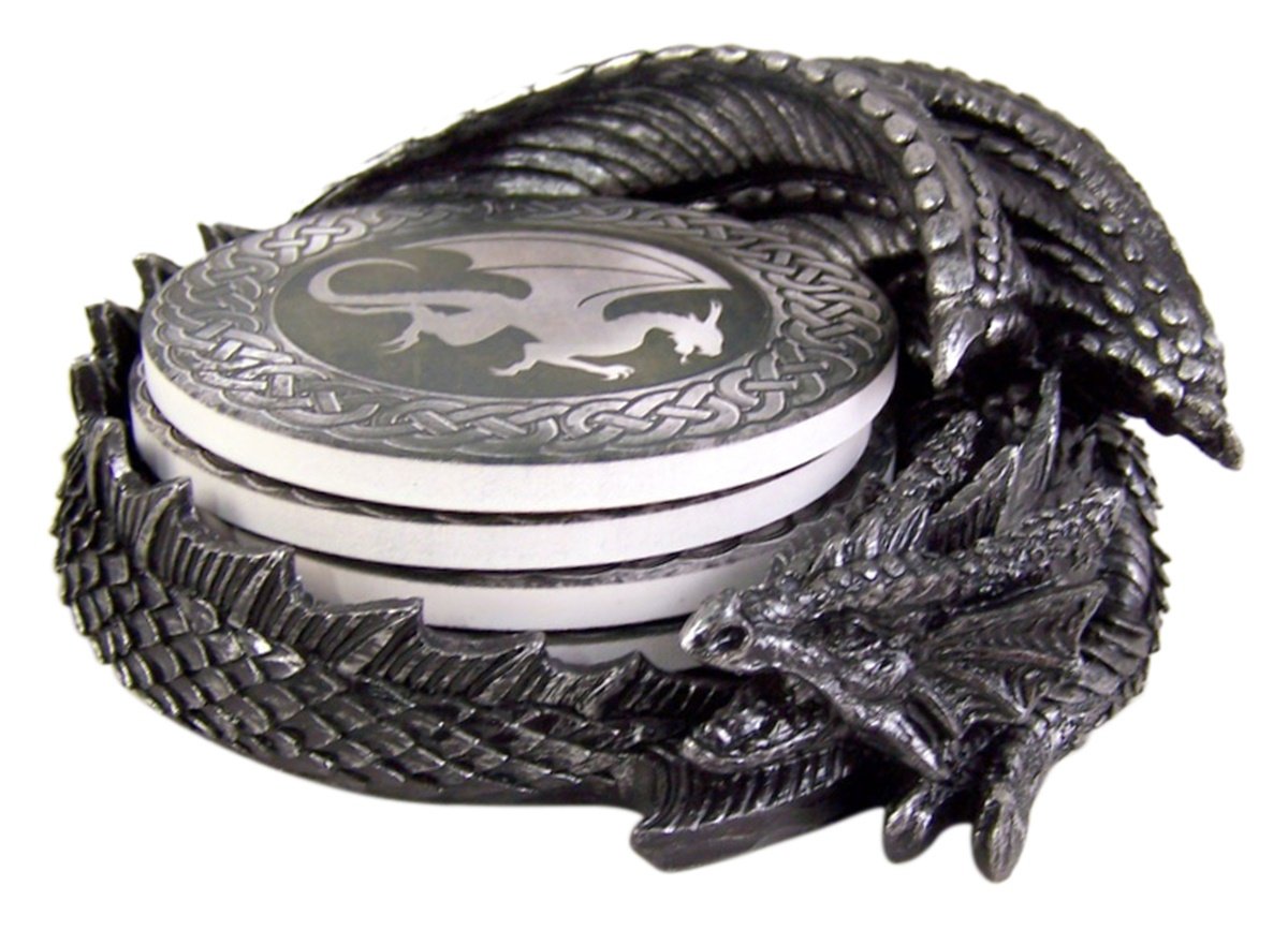 Dragon Coaster Set with 4 Holders for Home & Bar Decor