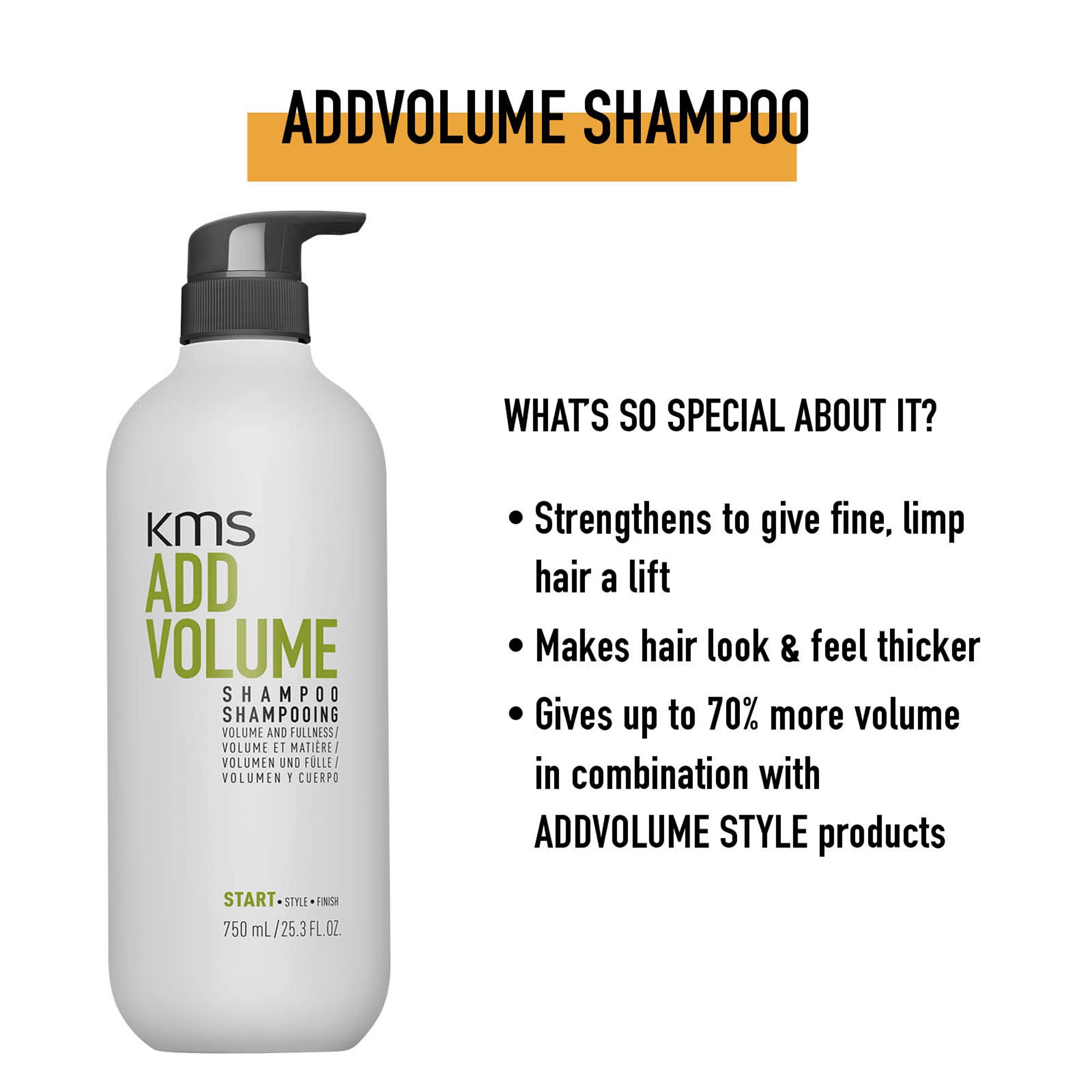 KMS ADDVOLUME Shampoo for Fine & Weak Hair - Volumizing & Strengthening Formula, 10.1 oz - Perfect for Thin, Flat Hair & Daily Volume Boost