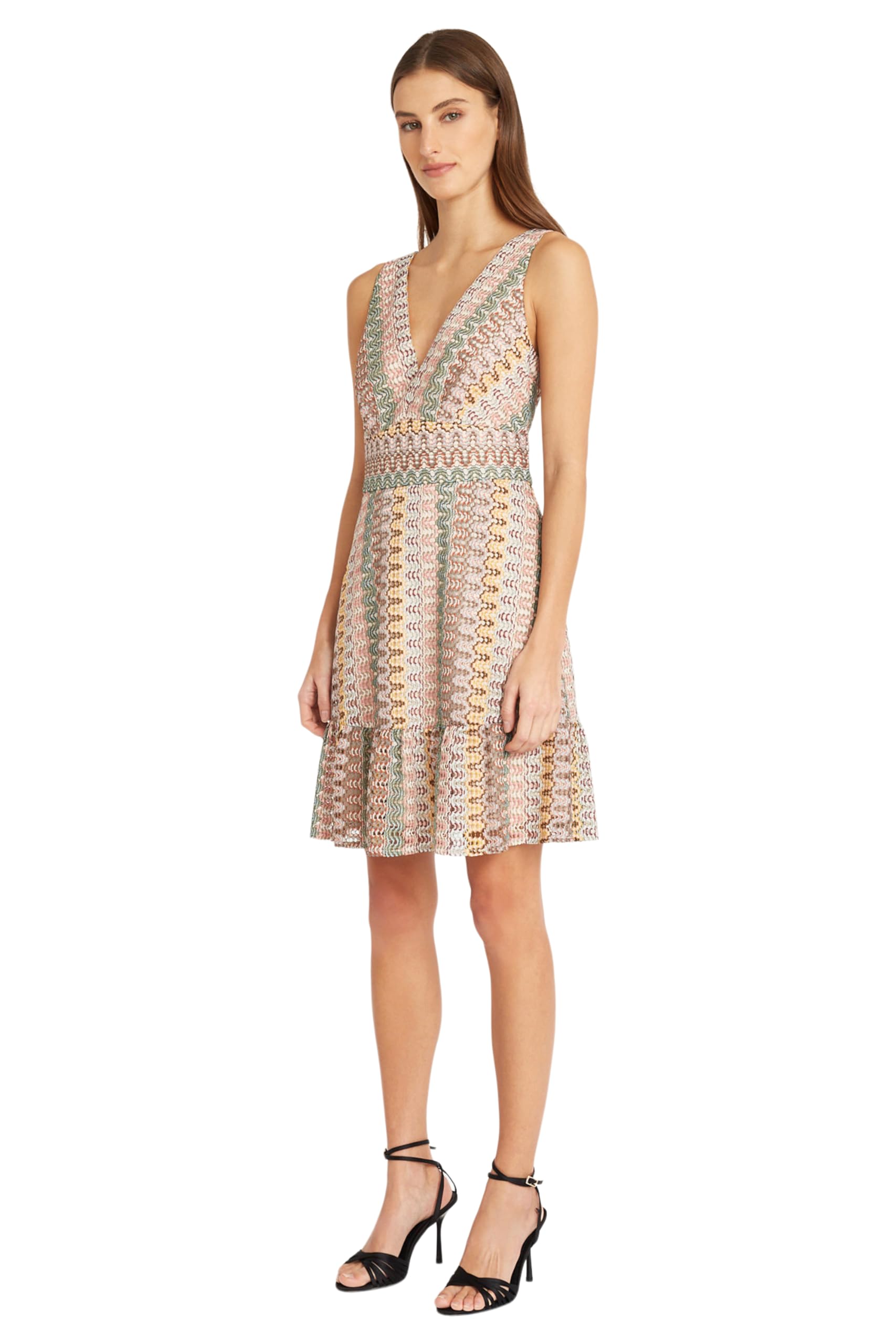 Donna Morgan Women's V-Neck Sleeveless Crochet Summer Dress with Ruffle Hem - Beach Wedding, Vacation & Casual Outfit