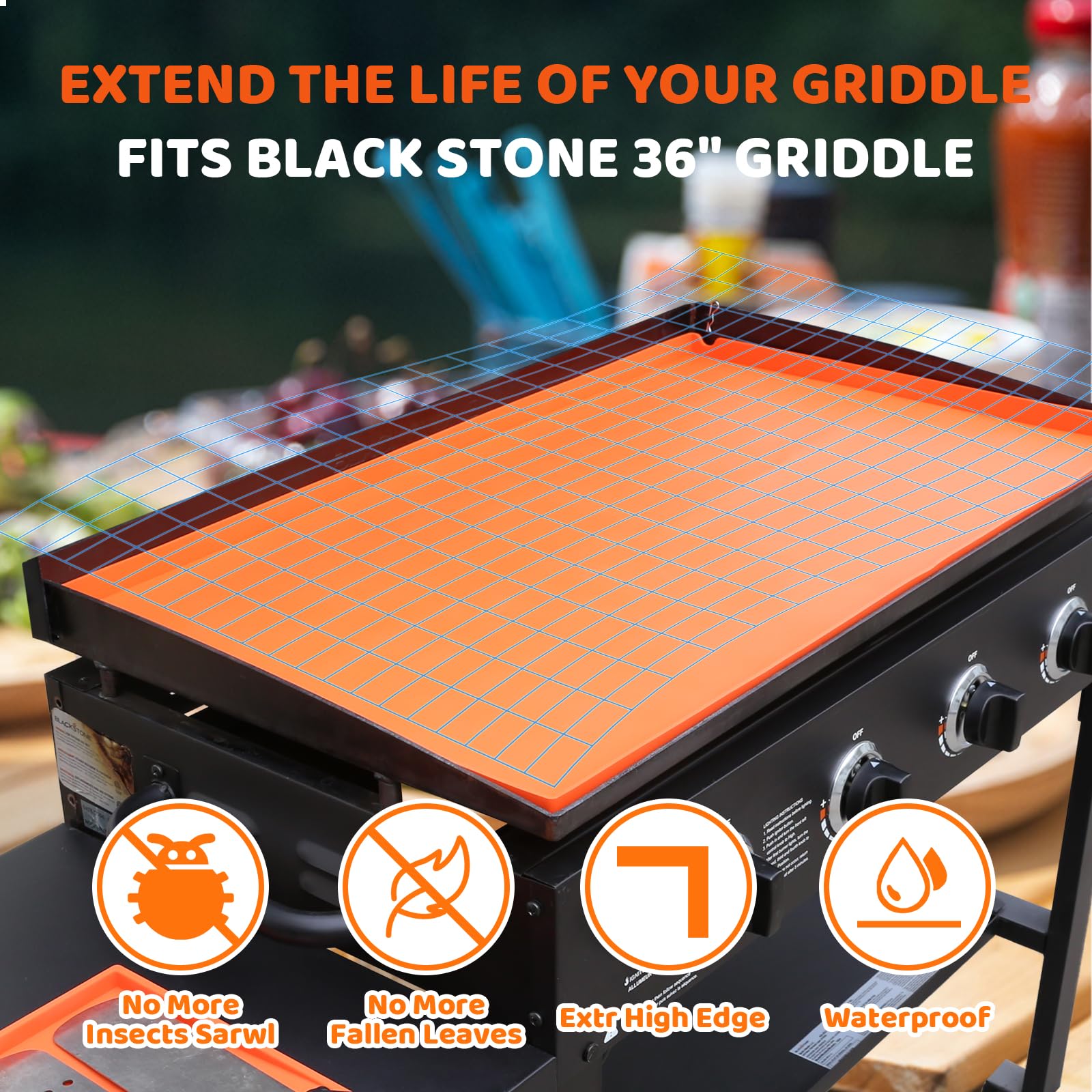 Utheer 36 Inch Heavy Duty Food Grade Silicone Griddle Mat with Spatula Mat for Blackstone Griddle - All Season Cooking Protective Grill Cover - Perfect for Outdoor BBQ, Camping & Backyard Cooking