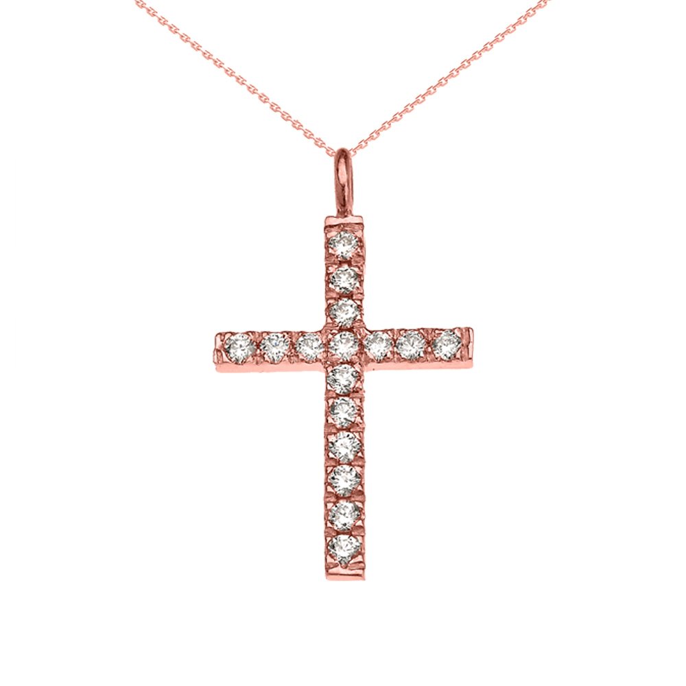 14K Rose Gold Diamond Cross Pendant Necklace for Women - Elegant Religious Jewelry Gift for Baptism, Confirmation & Everyday Wear