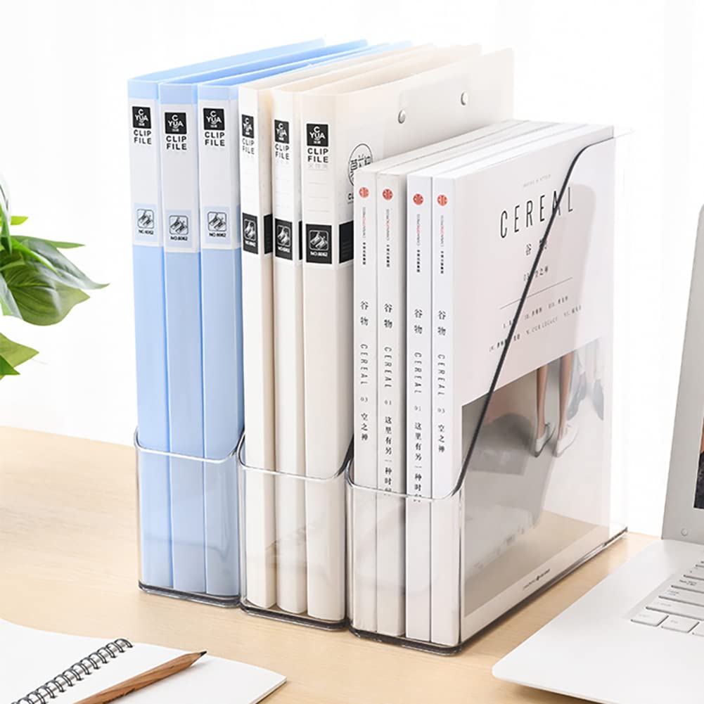 Clear Plastic Vertical Magazine Holder - 2 Pack Desktop File Organizer for Office, Books, Documents | Space-Saving Storage Solution for Home & Office Desks