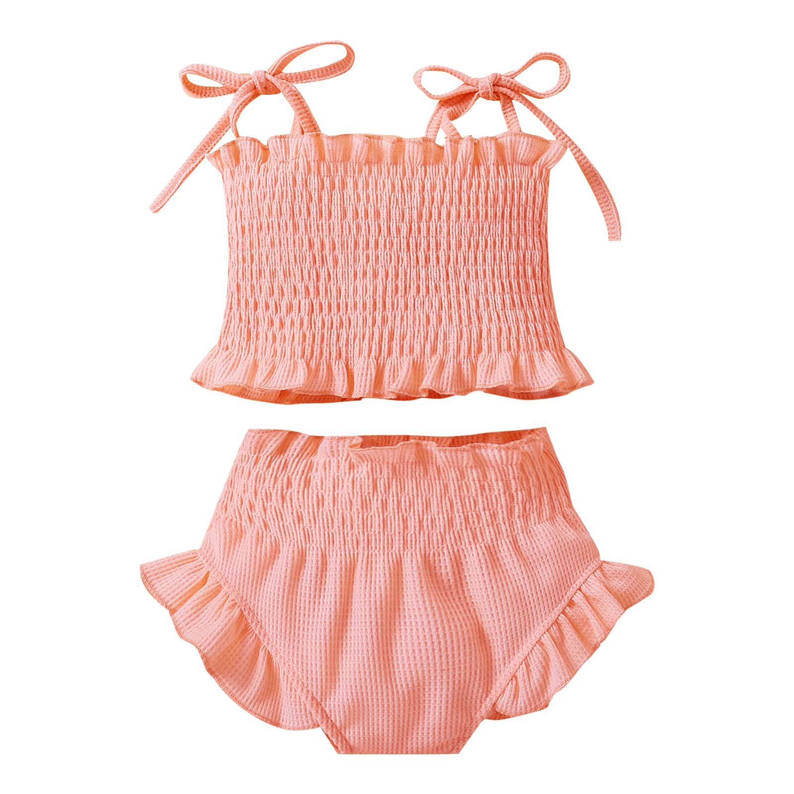 Baby Girls Summer Outfits 2PCS Set - Solid Waffle Halter Crop Top & Ruffled Shorts | Cute Infant Summer Clothes for Beach, Playdates & Photoshoots