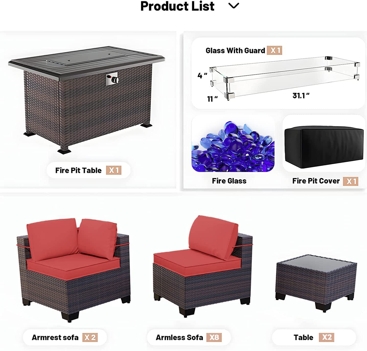 **15-Piece Outdoor Patio Furniture Set with 43