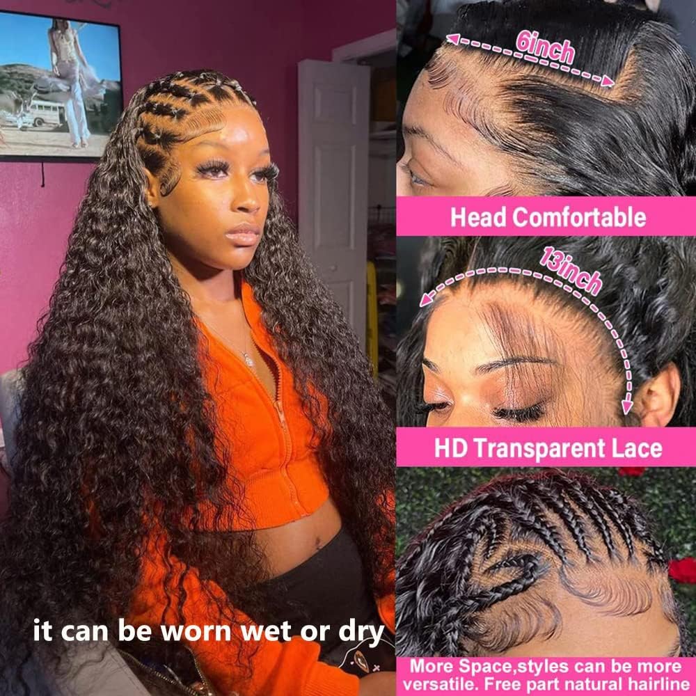 32 Inch Deep Wave Lace Front Wigs 100% Human Hair - 13x6 HD Transparent Lace Frontal Wig for Black Women | Pre-Plucked with Baby Hair, 180% Density, Natural Color | Perfect for Daily Wear, Parties, Cosplay & Special Occasions