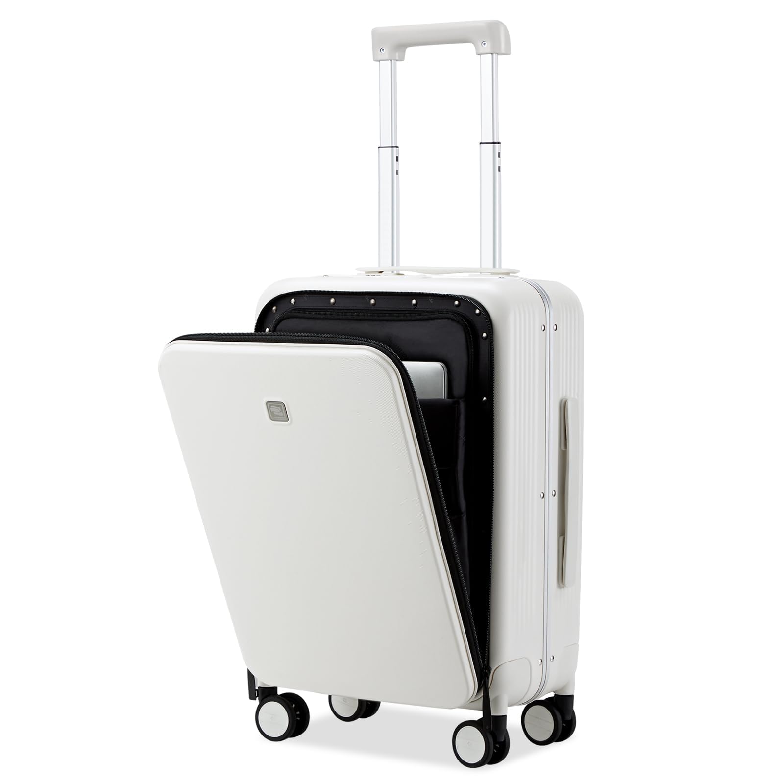 Hanke Grace 20 Inch Aluminum Frame Hard Shell Carry On Suitcase with Wheels - Airline Approved Luggage with Front Pocket for Business Travel, Short Trips & Weekend Getaways (Smoke White) - Perfect for Business Professionals & Frequent Flyers