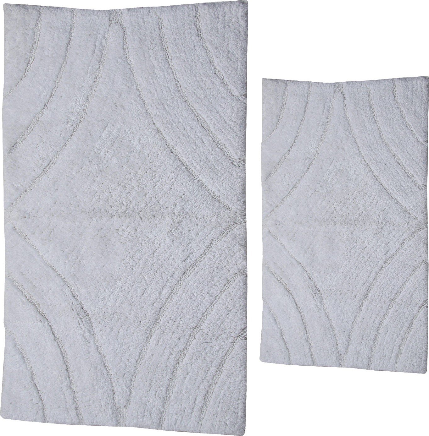 Premium 2-Piece Diamond Design Bath Rug Set - Non-Slip Spray Latex Backing, Soft & Absorbent, White (17
