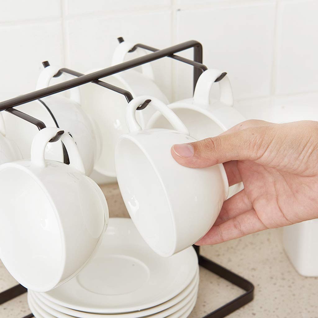 Stainless Steel Coffee Cup Holder with 6 Hooks - Wall Mount Tea Mug Organizer for Kitchen, Bar & Office Storage - Perfect for Displaying Mugs in Restaurants, Cafes or Home Kitchens