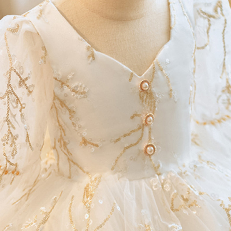 White Fluffy Baby Girl Princess Dress with Embroidery - Perfect for Birthday Parties, Photo Shoots & Special Occasions