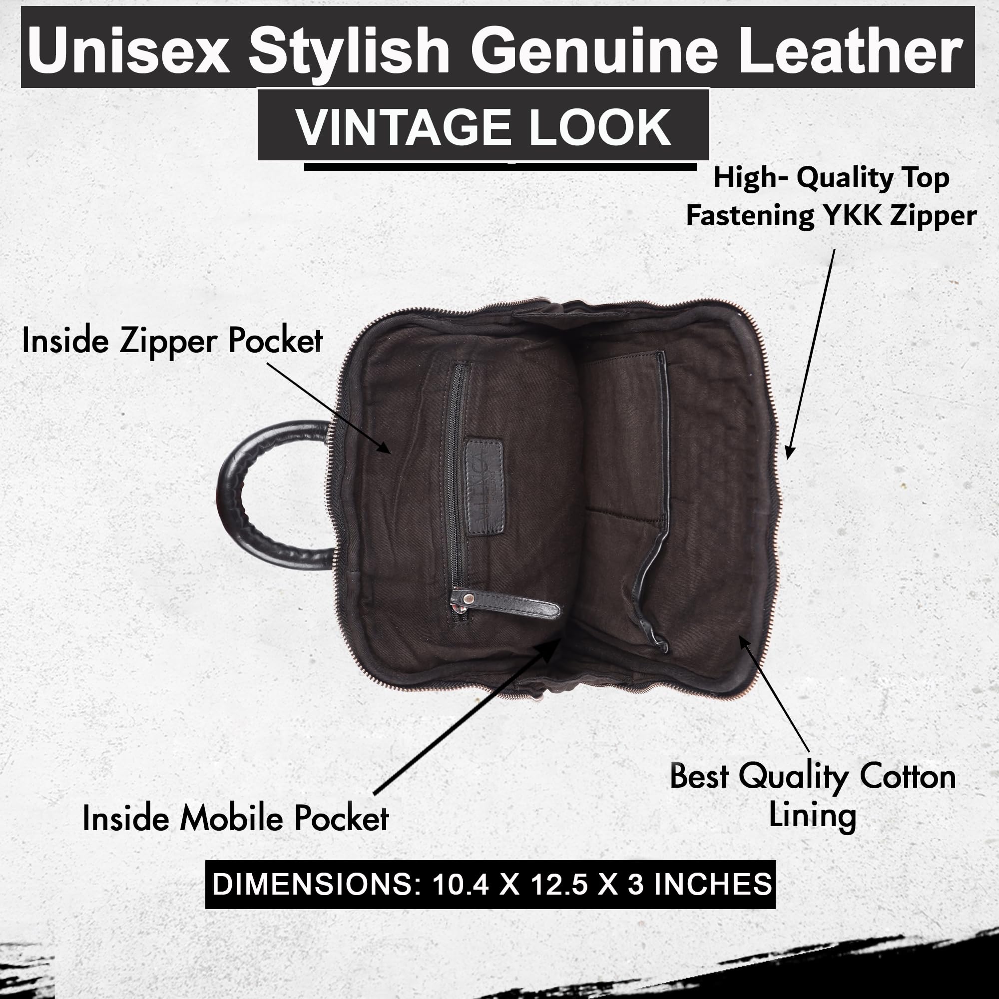 12.5 Inch Genuine Leather Backpack for Women & Men - Premium Black Leather Laptop Backpack with Adjustable Shoulder Straps - Perfect for Work, Travel & College (Business Casual & Everyday Use)