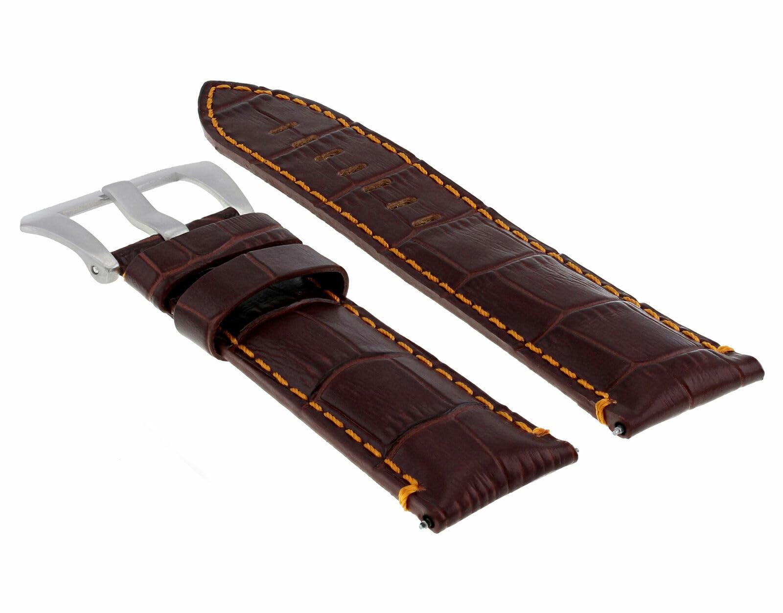Genuine Leather Watch Band 24mm Brown with Orange Stitching - Compatible with Montblanc - Premium Replacement Strap for Dress Watches & Business Attire
