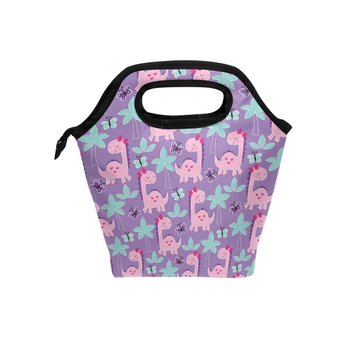 **Insulated Cooler Lunch Bag with Husky Dinosaur & Butterfly Print - Reusable Palm Tree Design Lunch Tote for Women & Men - Perfect for Work, School, Picnics & Beach Trips**