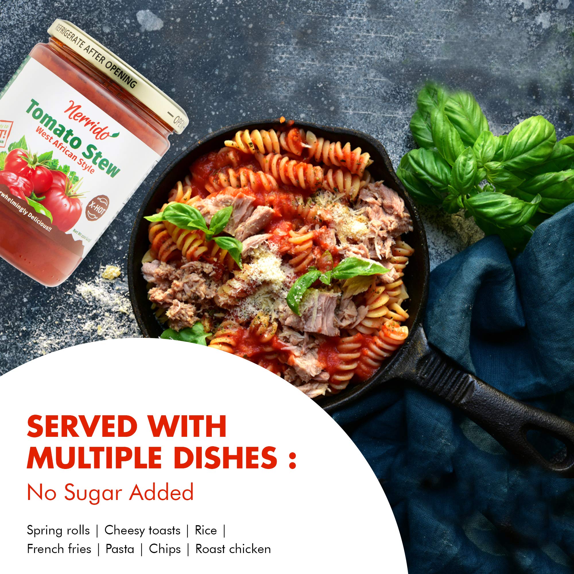 Nerrido African Style X-Hot Canned Tomato Stew & Jollof Rice Sauce - Spicy Pasta Sauce with Vegetables & Authentic Spices - 16oz (454g) 4-Pack - Perfect for Jollof Rice, Stews, Pasta & African Cuisine