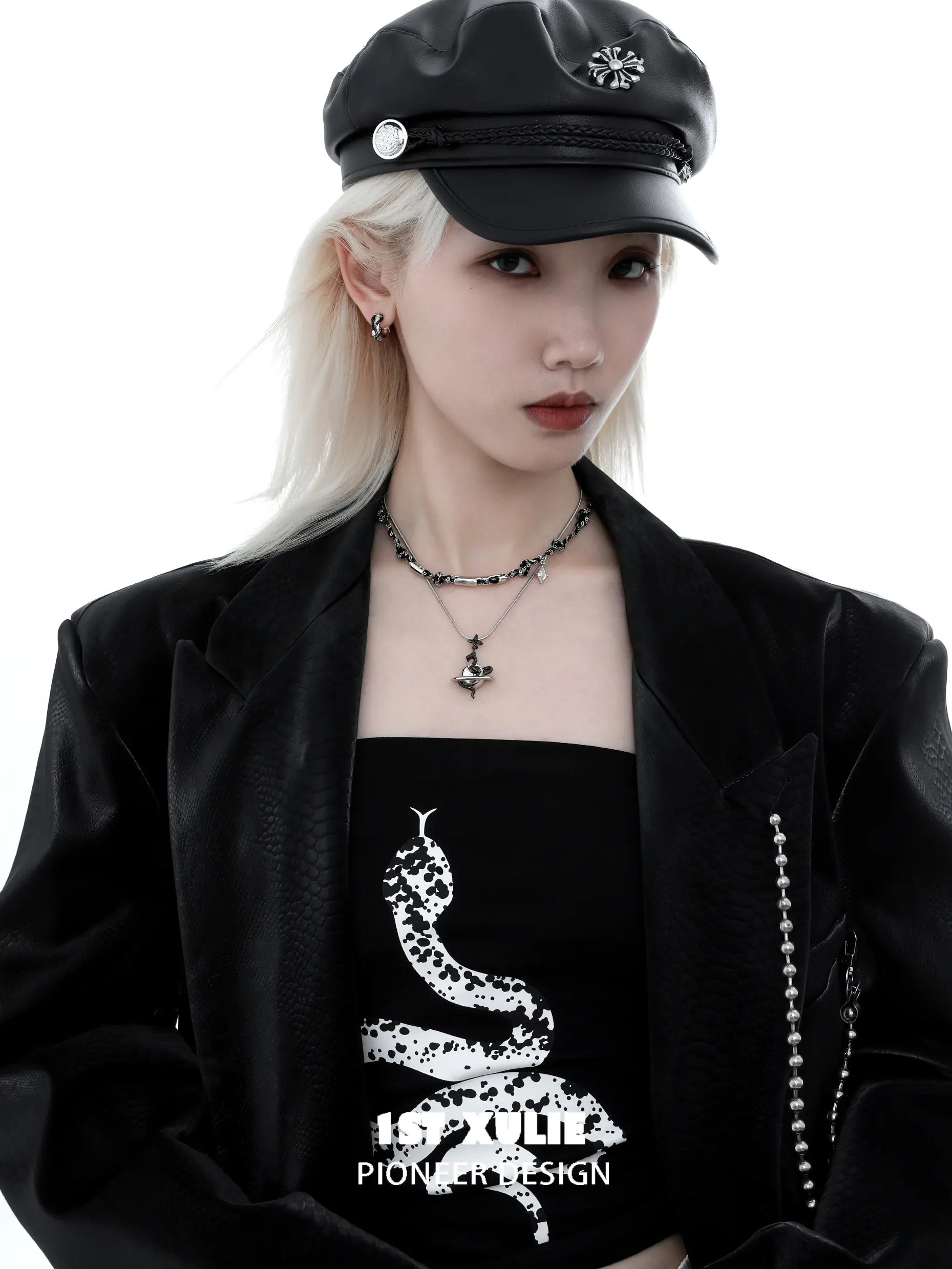 18k Platinum Plated Snake Bite Serpent Link Pendant Necklace - White & Black Entwined Design for Gothic Jewelry Lovers | Perfect for Halloween, Dark Fashion & Statement Accessories