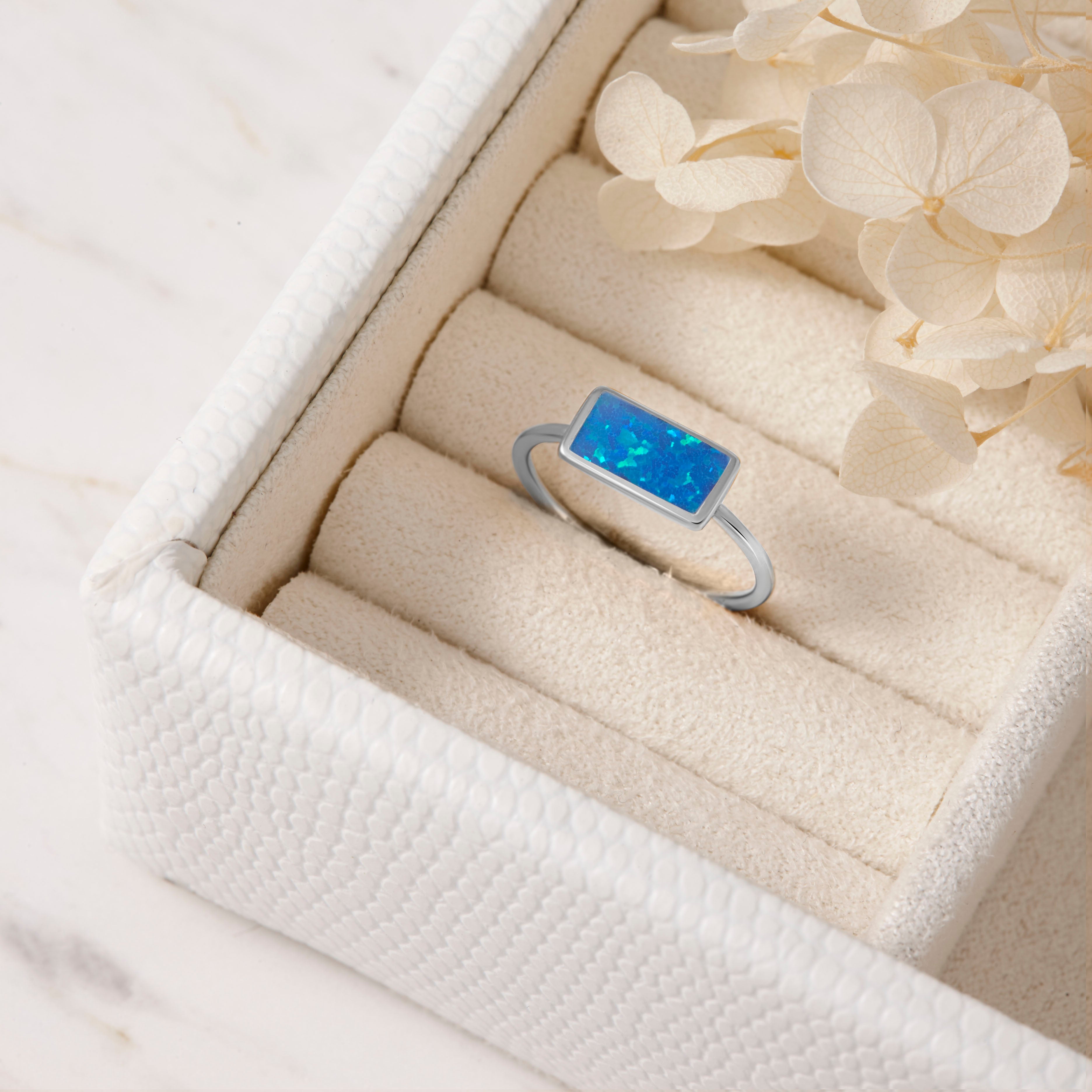 Eternal Unity Blue Opal Ring for Women - Genuine Opal Jewelry, Sterling Silver Band, Birthstone Gift for Her - Perfect for Weddings, Anniversaries & Special Occasions