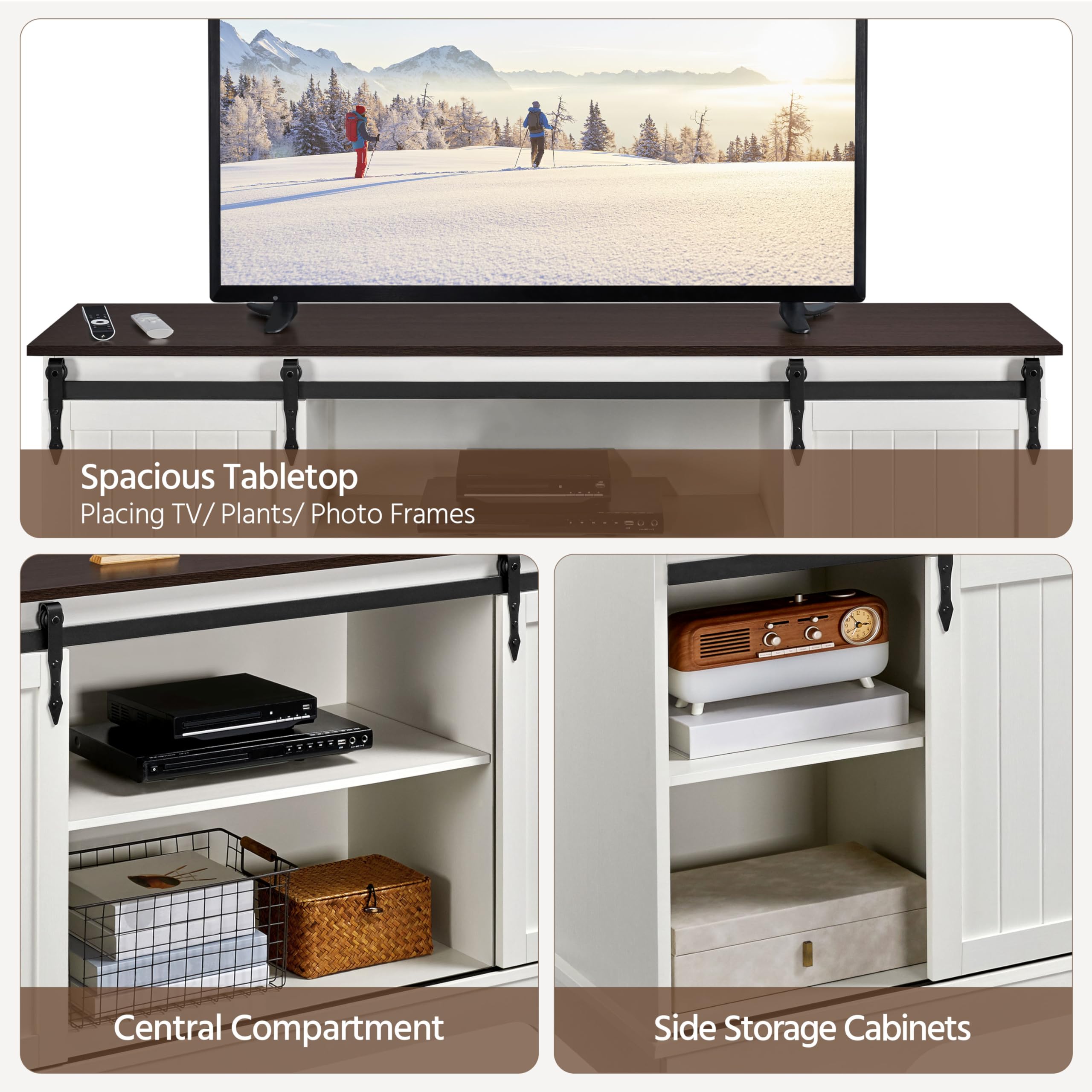 Yaheetech 65 Inch TV Stand with Sliding Barn Doors - Farmhouse Style Entertainment Center, TV Media Console for Living Room (White & Espresso) - Perfect for Home Theater Setup & Living Room Organization