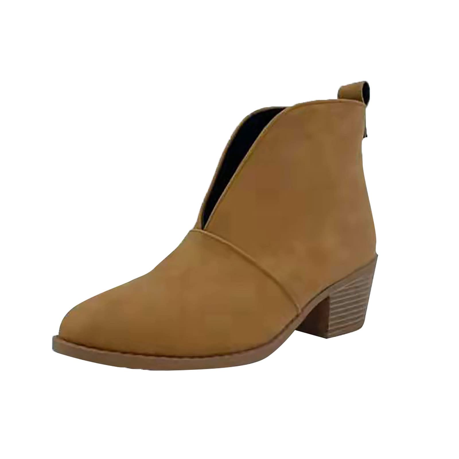 Naescisti Women's Leather Short Boots - Retro Chunky Heel Ankle Boots with Zipper for Casual Outfits & Fall Fashion